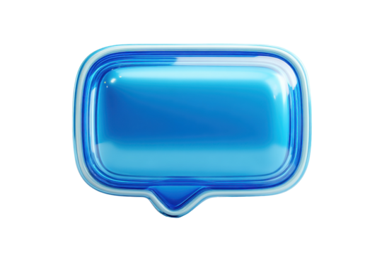 Glossy Blue Speech Bubble Digital Communication Design Element, isolated on a transparent background