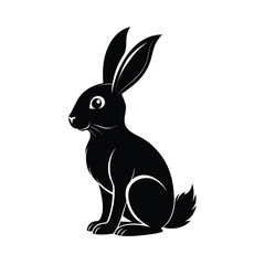 Elegant black silhouette of a rabbit with long ears upward facing