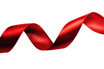 Red satin ribbon swirls on black background elegant design, isolated on a transparent background