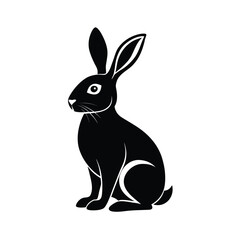 Elegant black silhouette of a rabbit with long ears pointed upwards