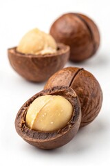 macadamia nuts on white background