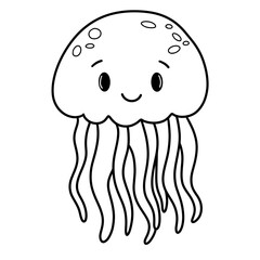 Cute jellyfish black doodle outline.