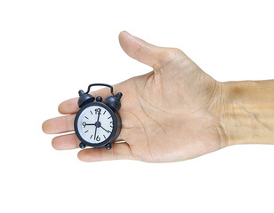 A close-up of a human hand holding a small clock, symbolizing the importance of time. The image conveys a message about time management and how every second counts
