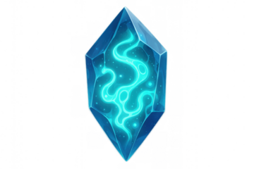 Bright blue magic crystal emitting energy with transparent background, perfect for fantasy games or projects