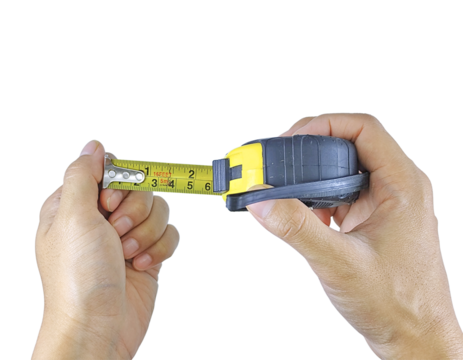 Hand Holding a Tape Measure Against White Background