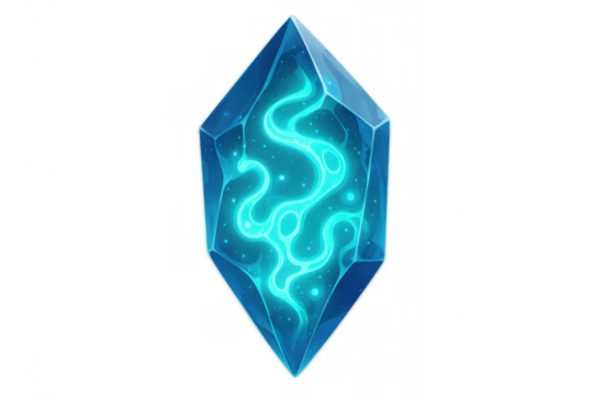 Bright blue magic crystal emitting energy with transparent background, perfect for fantasy games or projects