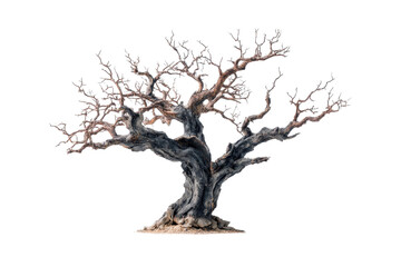 Ancient gnarled tree isolated on black background nature photography dark wood branches, isolated on a transparent background