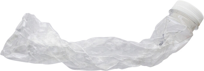 Crushed plastic bottle isolated on white background