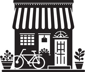 Minimalist Marketplace Shop Icon – Black and White Storefront Silhouette Vector