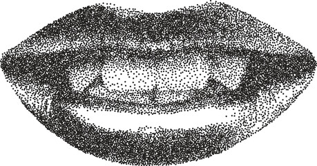 Mouth smile retro y2k stipple design lip halftone brutalist urban vector png with clear background, tongue 2000s photocopy grunge tattoo gen z effect