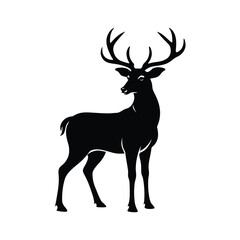 Obraz premium Majestic standing deer with prominent antlers in a striking black silhouette design