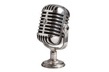 Vintage Silver Microphone Retro Recording Studio Music Broadcast, isolated on a transparent background
