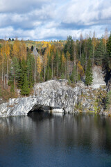 Autumn in Marble Canyon, Ruskeala Mountain Park. Republic of Karelia, Russia