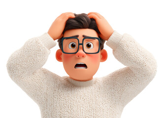 Cartoon Man in Crisis: Stress, Anxiety, and Overwhelm Portrayed in 3D Render