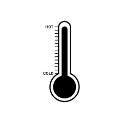 Flat Thermometer Icon in Black and White for Temperature Measurement Concepts