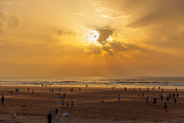 Casablanca, June 10, 2025. Tourists and local people enjoy Ain Diab Beach at sunset in Casablanca, Morocco