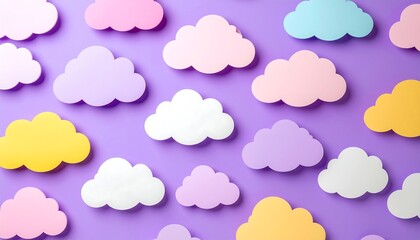 Pastel Cloud Cutouts on Purple Background Whimsical and Dreamy Design.