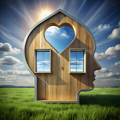 mind shaped house with open windows mental heal