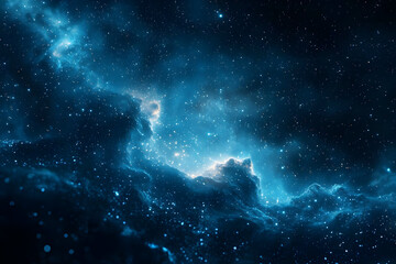 Fototapeta premium Deep Space Nebula: A 3D Render of Celestial Clouds and Glimmering Stars in a Dark Blue Hues Abstract Background