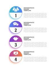 Four steps process infographic layout. Timeline template for reports or presentations with business icons