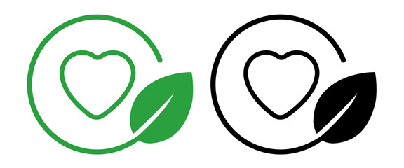 icon symbolizing love for nature environmental passion and a commitment to ecological featuring a heart shape within circular frame paired with a green leaf