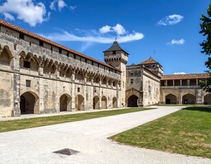 Obraz premium Medieval castle courtyard under a sunny sky