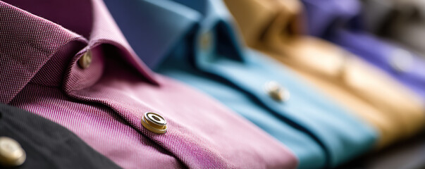 Colorful shirts displayed on a rack highlighting various styles and textures in a retail setting during daytime