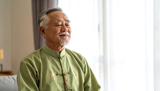 Senior man in traditional attire, serene expression