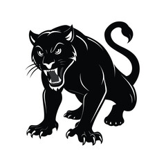 Powerful aggressive panther crouching black silhouette wild cat graphic design