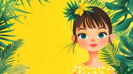 Trendy summer sale banner design background with tropical palm on yellow background. Vector illustration