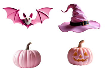 Pink Halloween paraphernalia isolated on transparent or white background, png