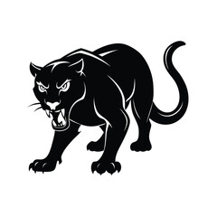 Dynamic black silhouette of a crouching panther in aggressive stance