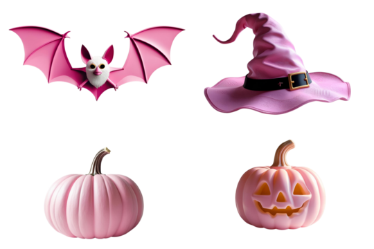 Pink Halloween paraphernalia isolated on transparent or white background, png