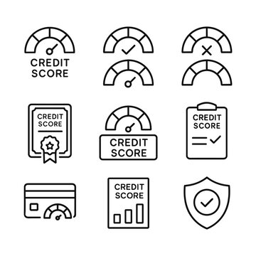 Credit score vector icons set. Outline symbols. Line design