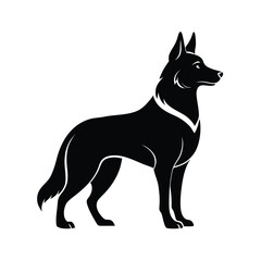 Alert german shepherd dog in guard stance black and white vector illustration