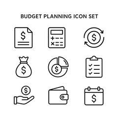 Budget management icon collection. Outline symbols. Line design
