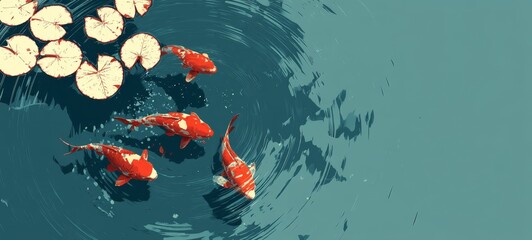 Minimalistic Poster Design for an Upcoming Koi Fish Film Event – Elegant and Modern Concept Featuring Japanese Aesthetic, Tranquil Water, and Stylized Fish Illustration

