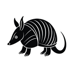 Black silhouette of an armadillo with detailed shell on a white background for advertising banners