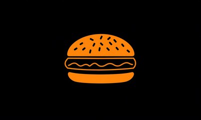 Fototapeta premium Minimalist Orange Burger Icon on Black Background for Modern Fast Food and Restaurant Branding