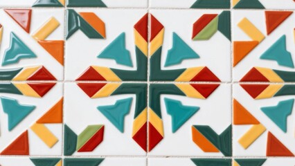Fototapeta premium Colorful Geometric Tile Pattern with Interlocking Triangles and Squares
