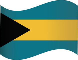 waving national flag of the bahamas with black triangle and aquamarine and gold horizontal stripes design

