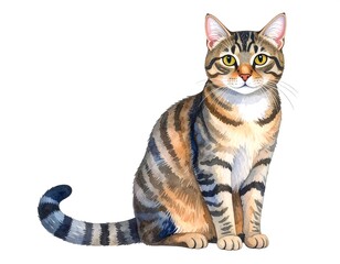 Watercolor tabby cat