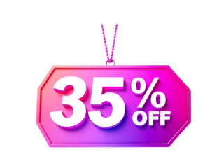 Eye-Catching New Sales Promotion: 35% Off White Text and Pink Purple Tag on a Transparent Background, Perfect for Digital Marketing.