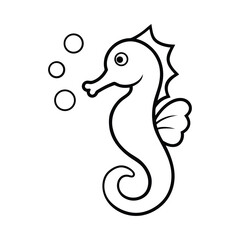 outline  illustration seahorse cartoon on white background