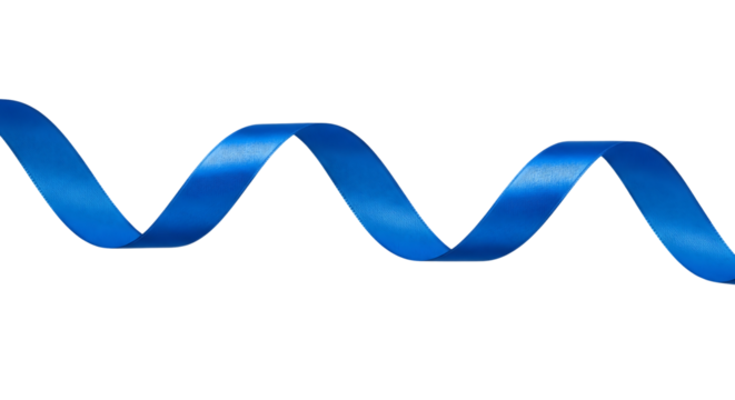 Long swirling shiny blue satin ribbon for decoration or design. Isolated on transparent background, png - Powered by Adobe