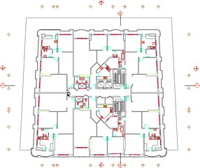 Vector sketch illustration silhouette drawing architectural engineering design site plan layout of high-rise hotel apartment building skyscraper with scale size