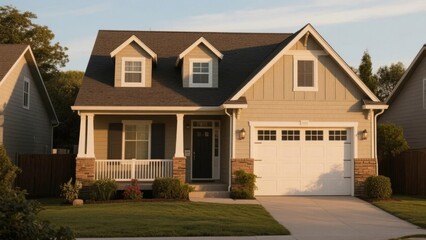 Two-Story Residential Home with Front Porch and Garage