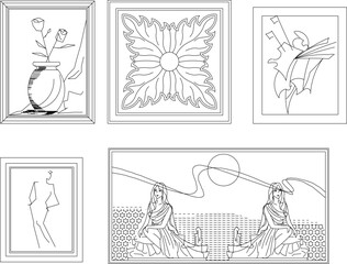 vector sketch illustration silhouette image design artwork painting on museum wall 