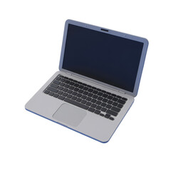 Modern sleek laptop with black screen on isolated white background for tech concept and design