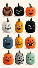 Colorful collection of whimsical pumpkins showcasing Halloween spirit in playful designs and vibrant colors